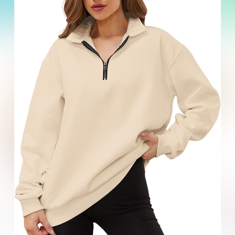 Half Zip Sweatshirt Oversized Long Sleeve Collar Drop Shoulder 1/4 Zip Pullover